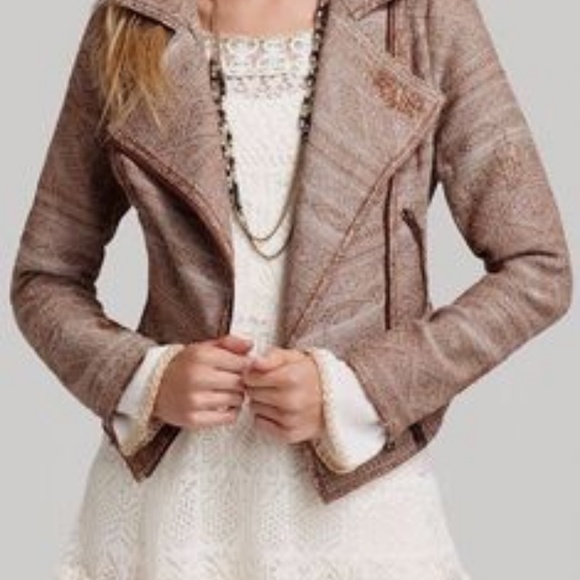 Free People Brown Distressed Moto Jacket - Picture 2 of 8